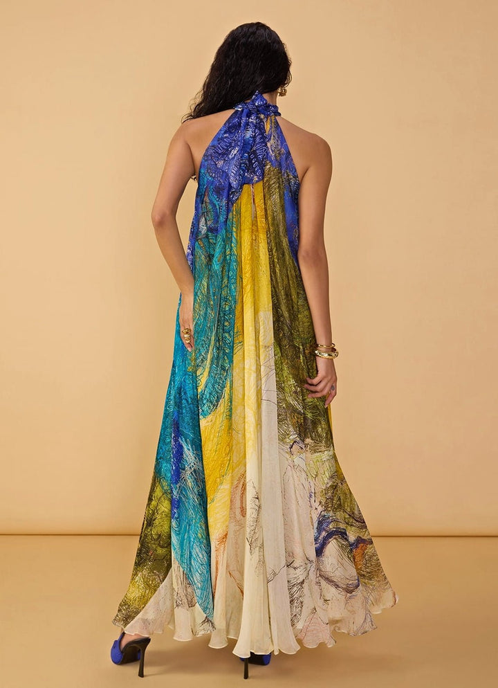 Multi Chiffon Printed Maxi Dress Saaksha &amp; Kinni - Fabilicious Fashion