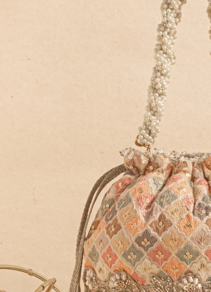 Multi Color Embroidered Bucket Bag AMYRA - Fabilicious Fashion