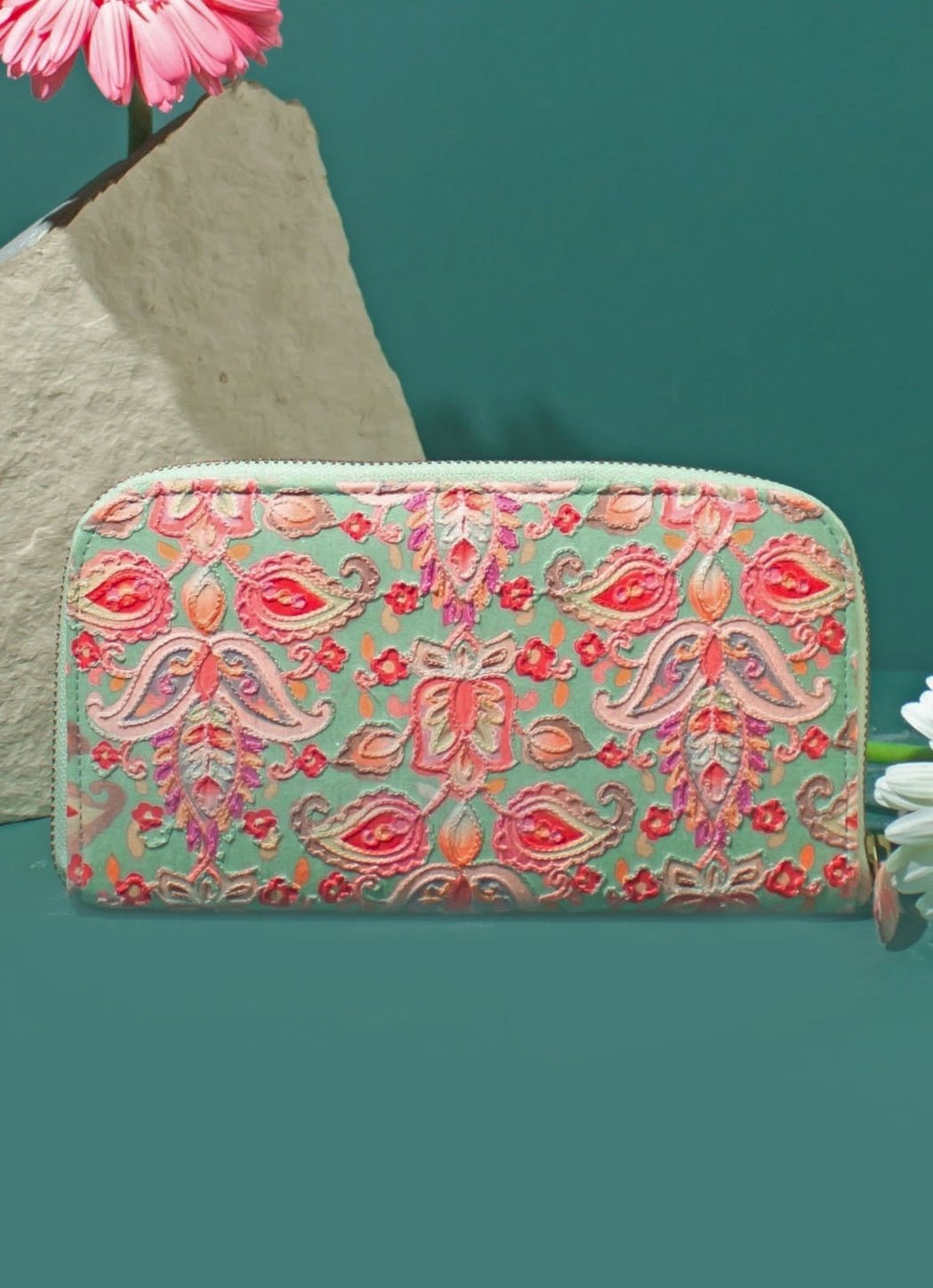 Multi Color Embroidered Zip Wallet AMYRA - Fabilicious Fashion