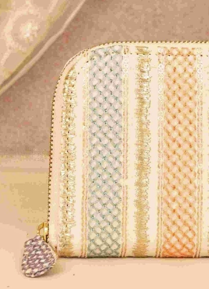 Multi Color Embroidered Zip Wallet AMYRA - Fabilicious Fashion