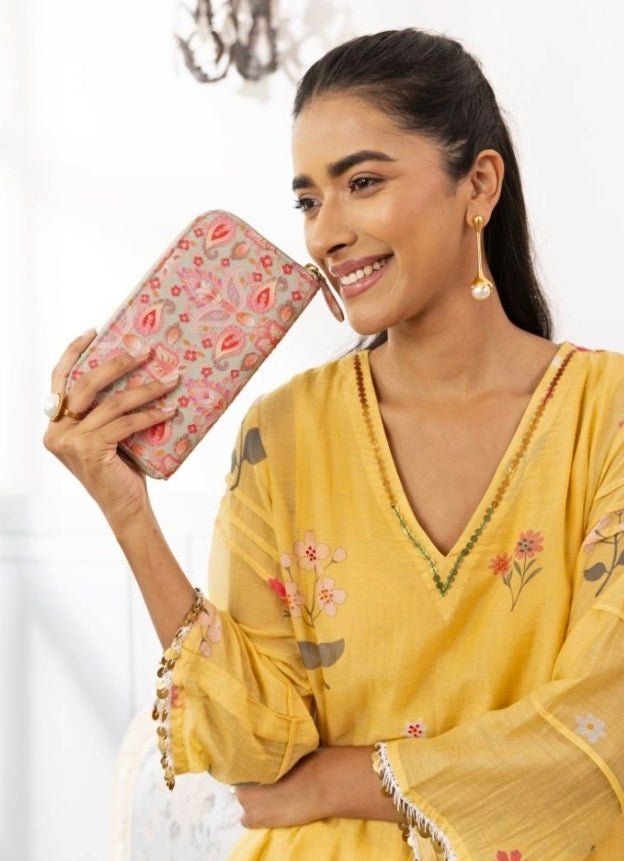 Multi Color Embroidered Zip Wallet AMYRA - Fabilicious Fashion