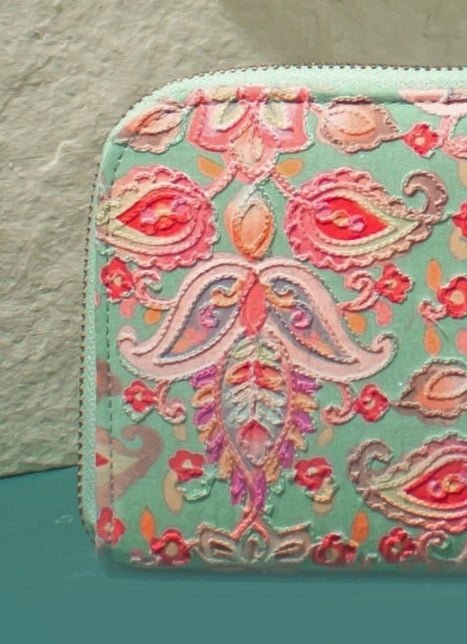 Multi Color Embroidered Zip Wallet AMYRA - Fabilicious Fashion