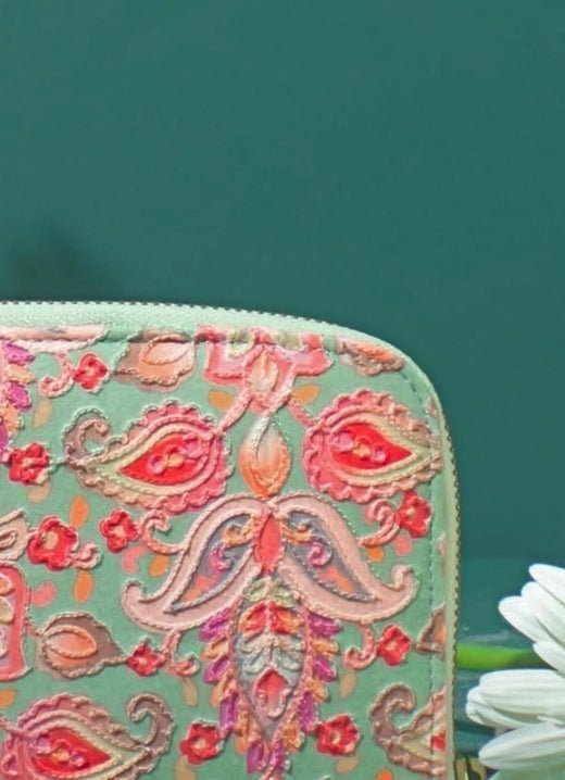 Multi Color Embroidered Zip Wallet AMYRA - Fabilicious Fashion