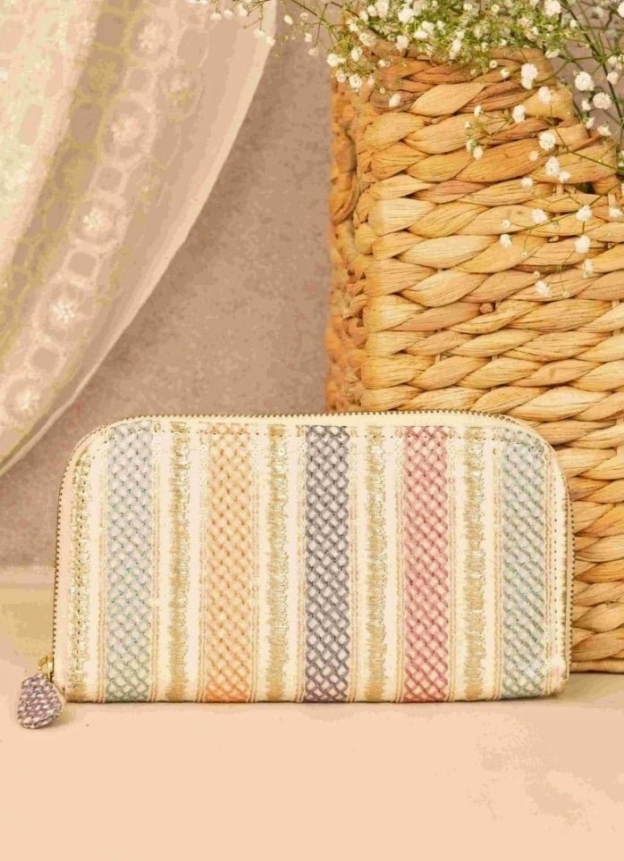 Multi Color Embroidered Zip Wallet AMYRA - Fabilicious Fashion