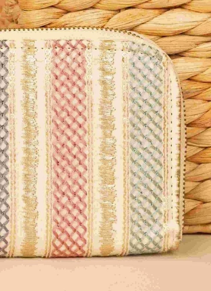Multi Color Embroidered Zip Wallet AMYRA - Fabilicious Fashion