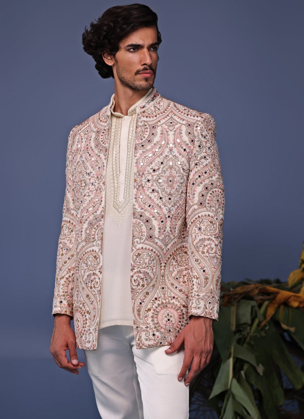 Multi Color Mirror Embroidered Jodhpuri Jacket Pant Set Kalpraag - Fabilicious Fashion