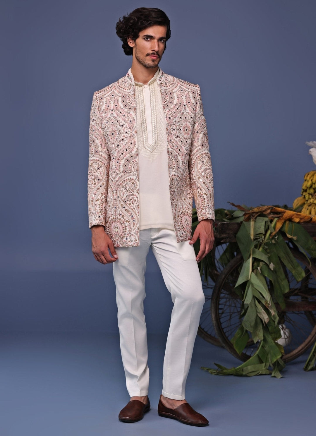 Multi Color Mirror Embroidered Jodhpuri Jacket Pant Set Kalpraag - Fabilicious Fashion
