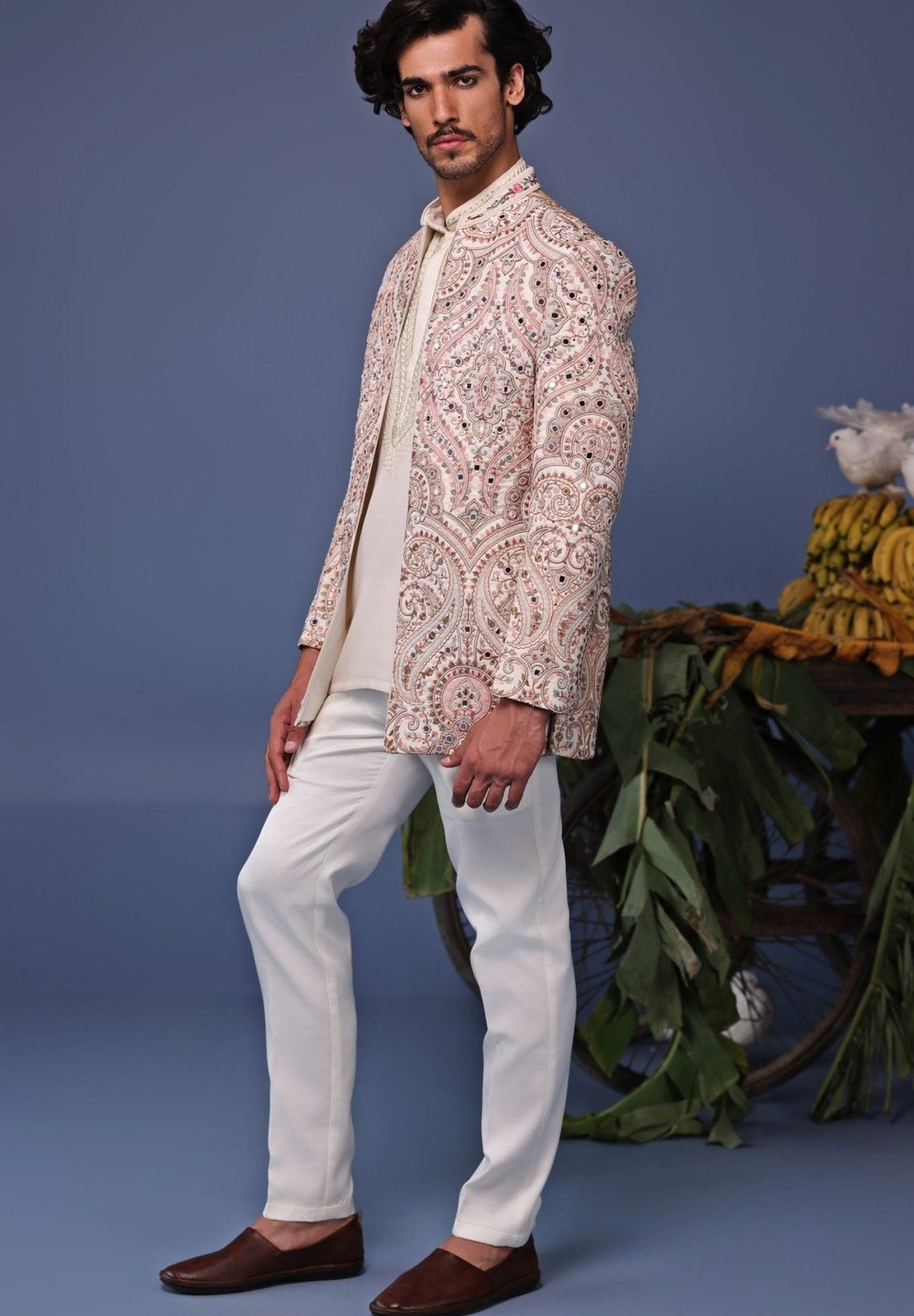 Multi Color Mirror Embroidered Jodhpuri Jacket Pant Set Kalpraag - Fabilicious Fashion