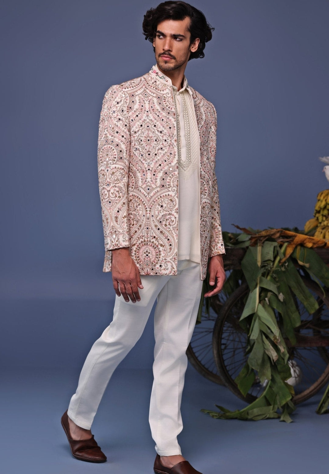 Multi Color Mirror Embroidered Jodhpuri Jacket Pant Set Kalpraag - Fabilicious Fashion