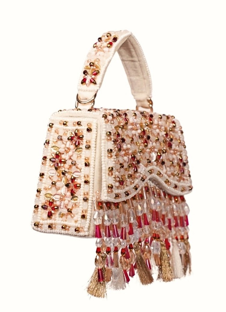 Multi Color Suede Embellished Box Bag House of Kosha - Fabilicious Fashion