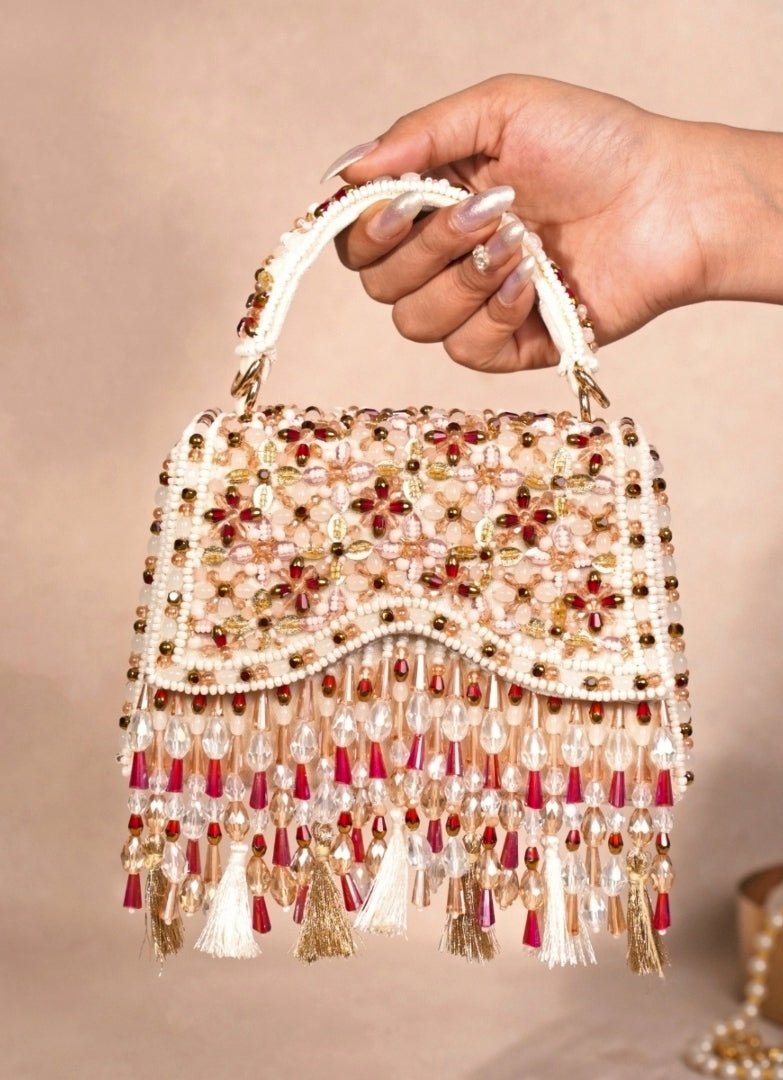 Multi Color Suede Embellished Box Bag House of Kosha - Fabilicious Fashion