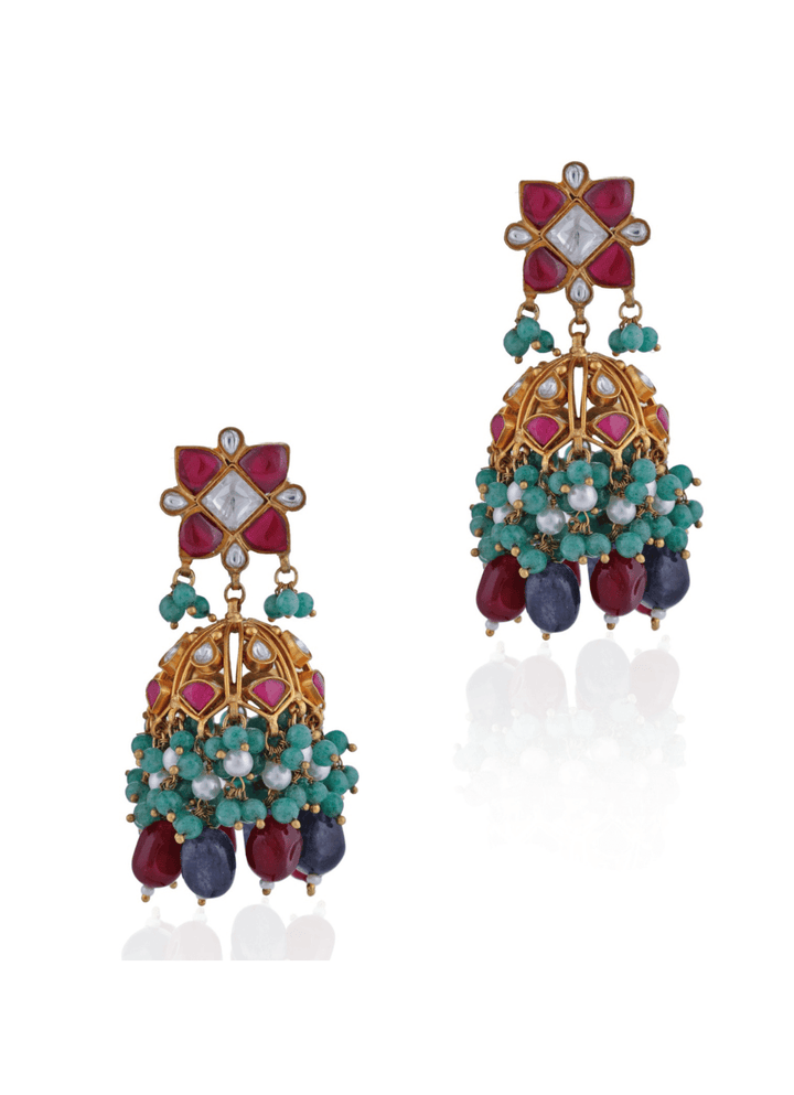 Multi Colour Beaded Floral Jhumkas Riana by Shikha Jindal - Fabilicious Fashion