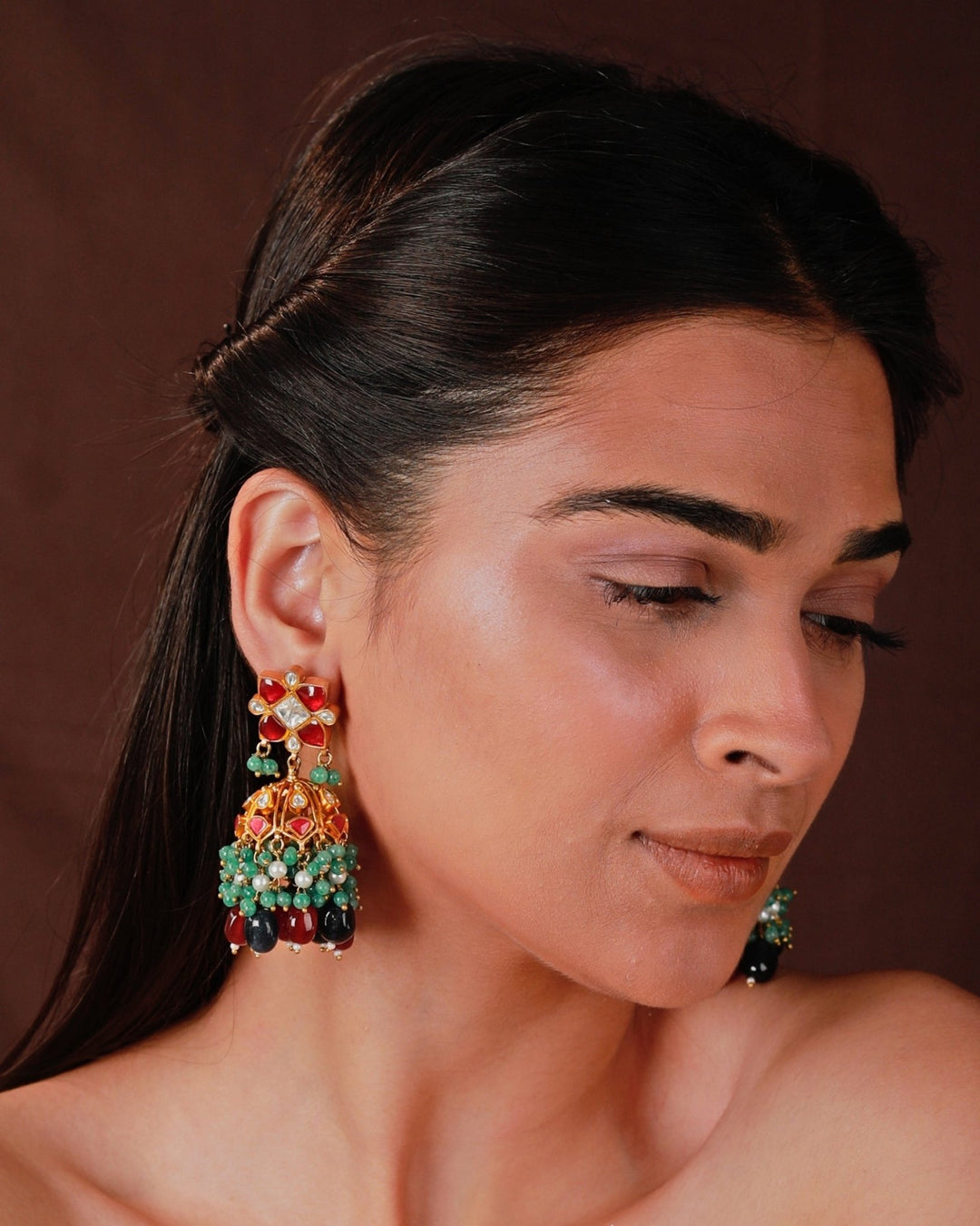 Multi Colour Beaded Floral Jhumkas Riana by Shikha Jindal - Fabilicious Fashion