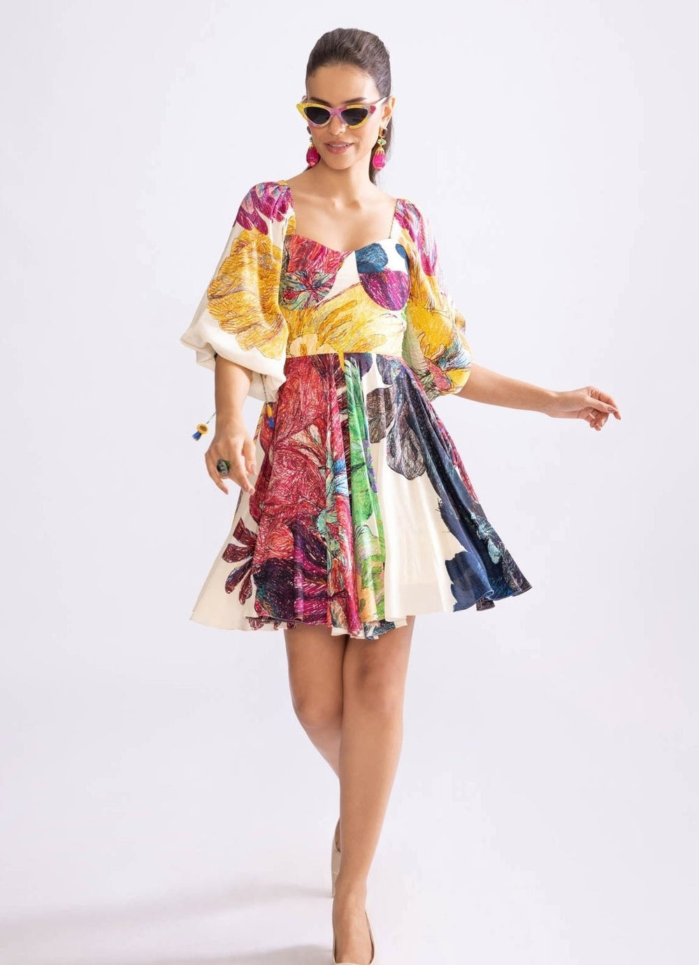 Multi Colour Daisy Print Dress Saaksha & Kinni - Fabilicious Fashion