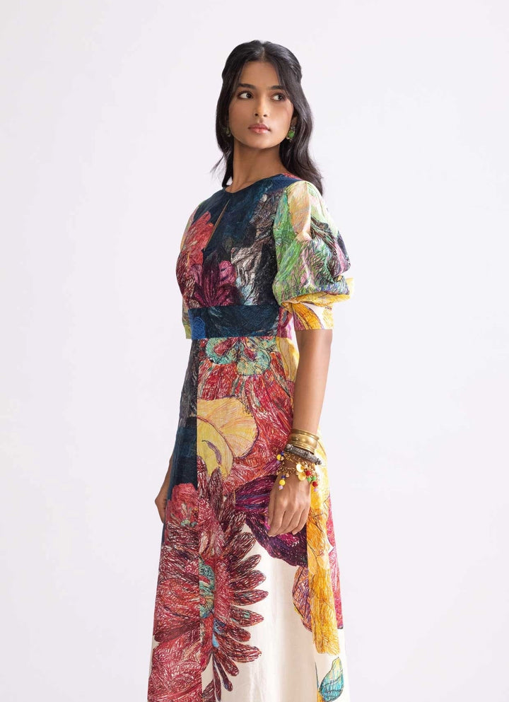 Multi Colour Daisy Print Dress Saaksha & Kinni - Fabilicious Fashion