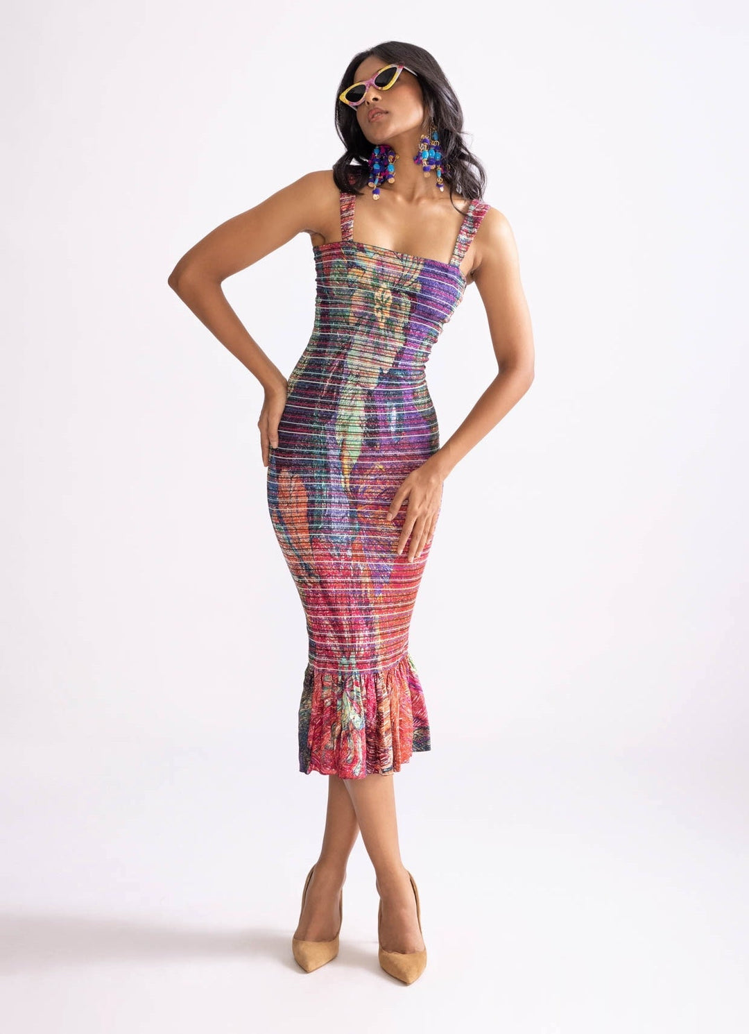 Multi Colour Daisy Print Dress Saaksha & Kinni - Fabilicious Fashion