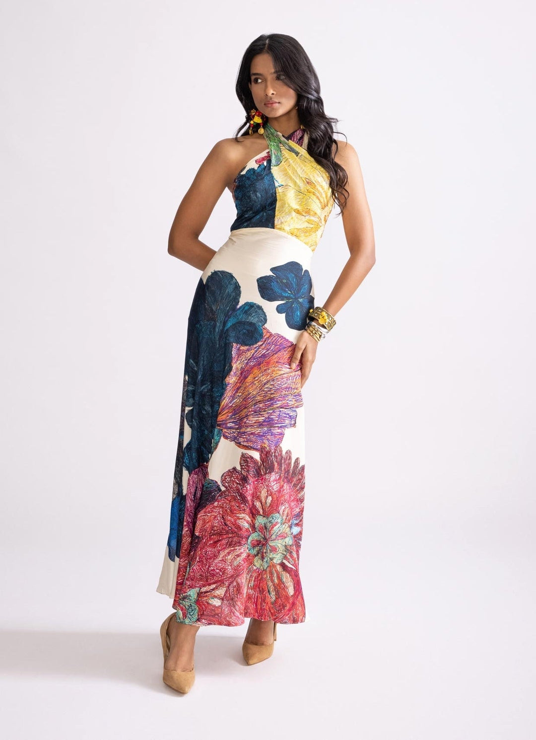 Multi Colour Daisy Print Dress Saaksha & Kinni - Fabilicious Fashion
