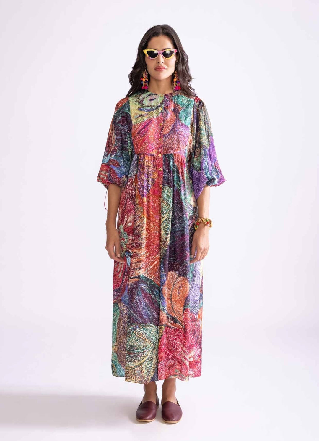 pink daisy printed silk dress Mini Maria Dress