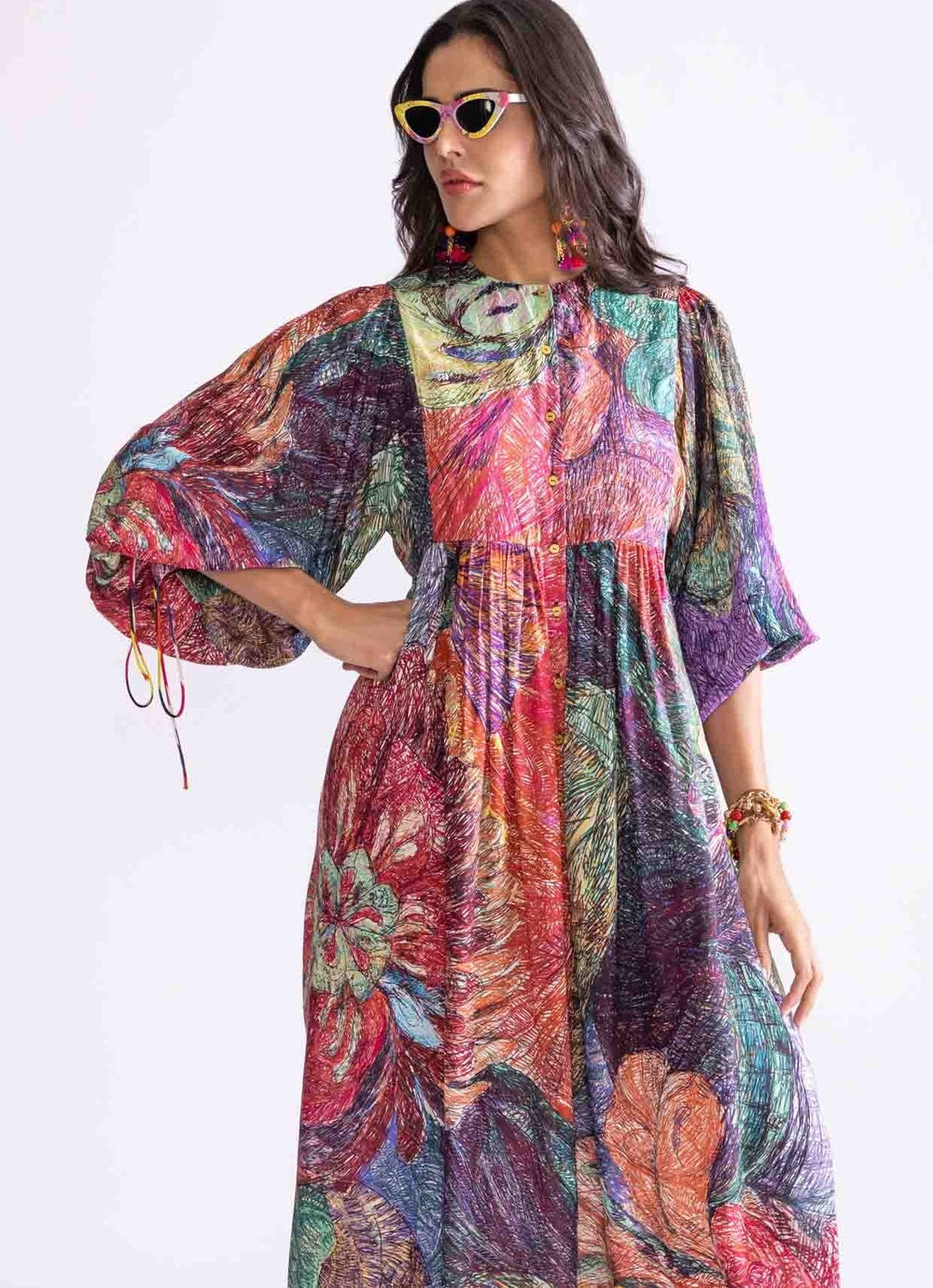 Multi Colour Daisy Print Dress Saaksha & Kinni - Fabilicious Fashion