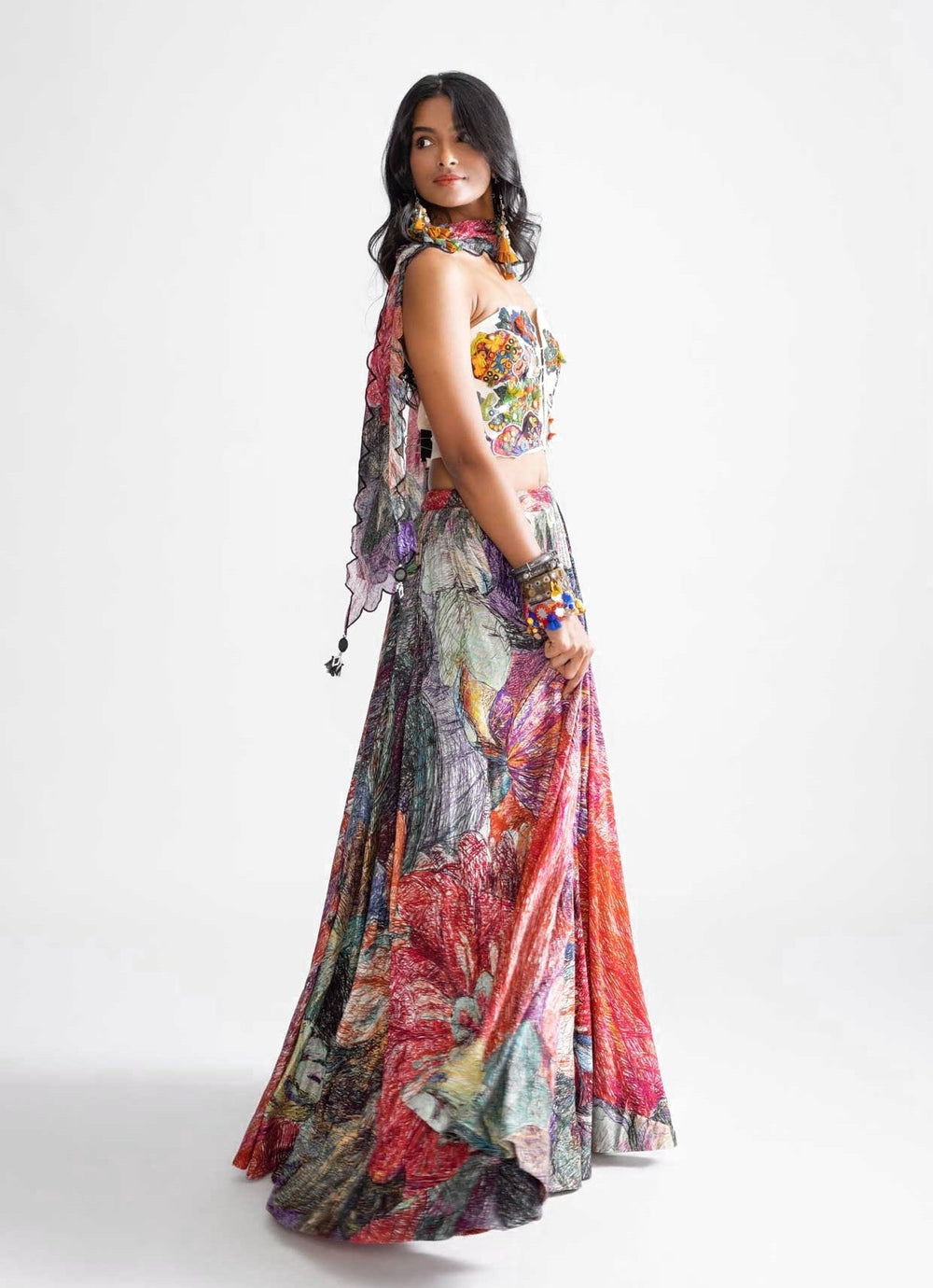 Multi Colour Daisy Print Lehenga Set Saaksha & Kinni - Fabilicious Fashion
