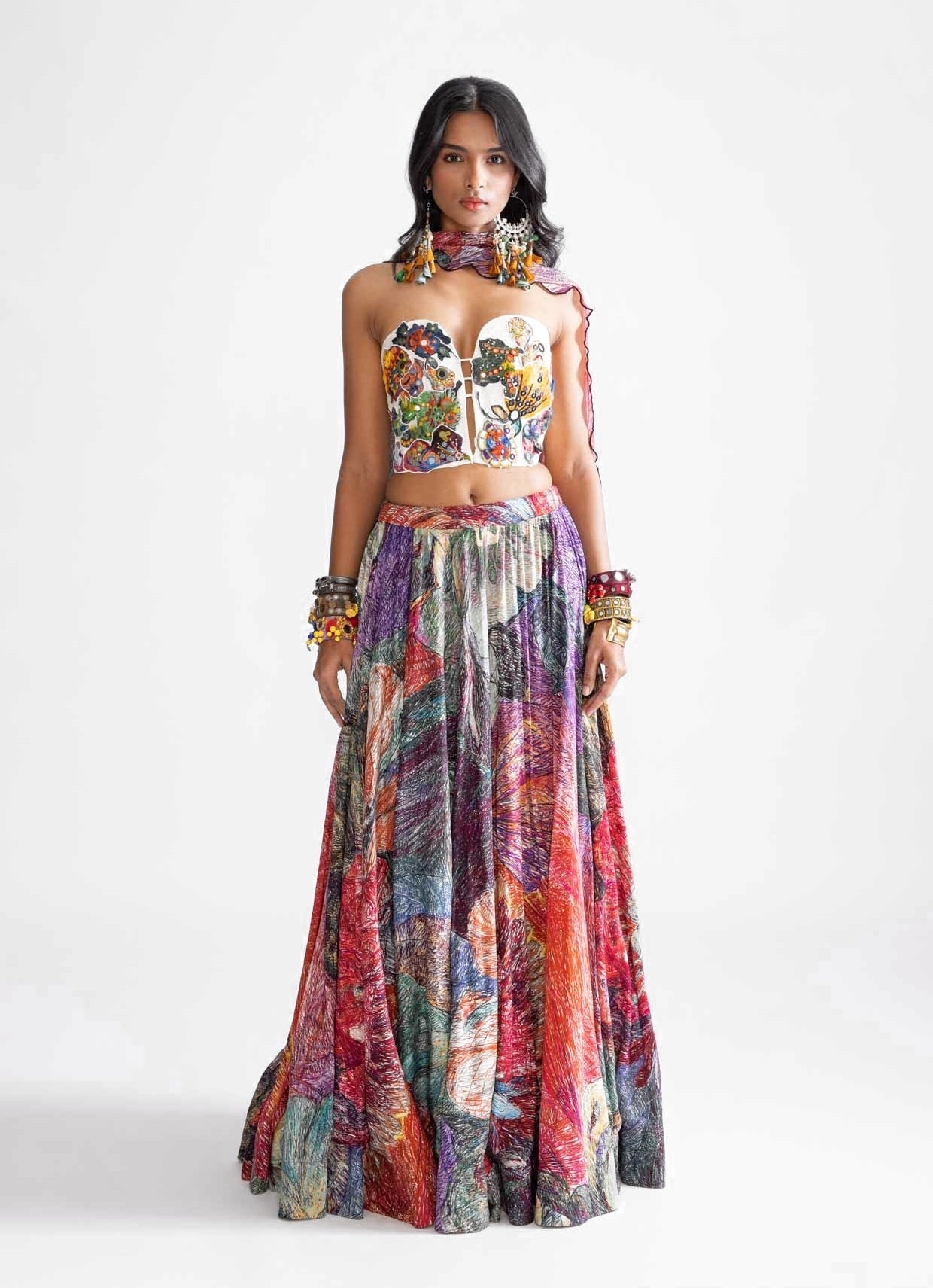 Multi colour daisy Saaksha Kinni lehenga
