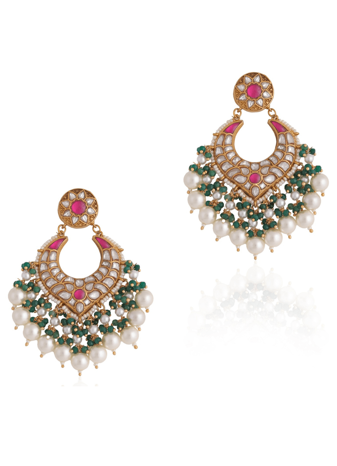 Multi Colour Gold Plated Jadau Earrings Riana by Shikha Jindal - Fabilicious Fashion