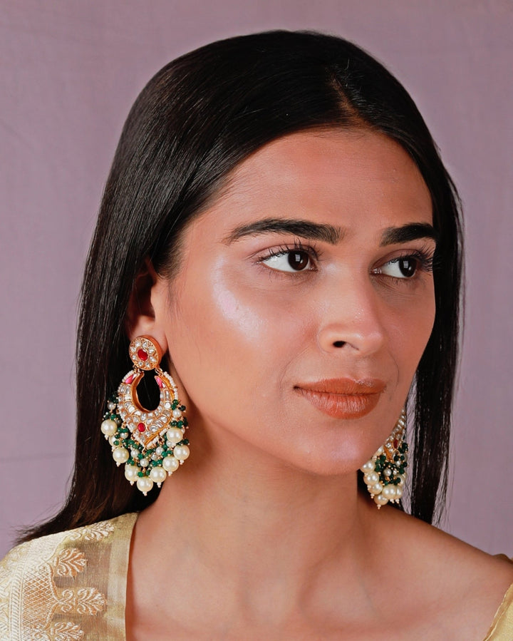 Multi Colour Gold Plated Jadau Earrings Riana by Shikha Jindal - Fabilicious Fashion