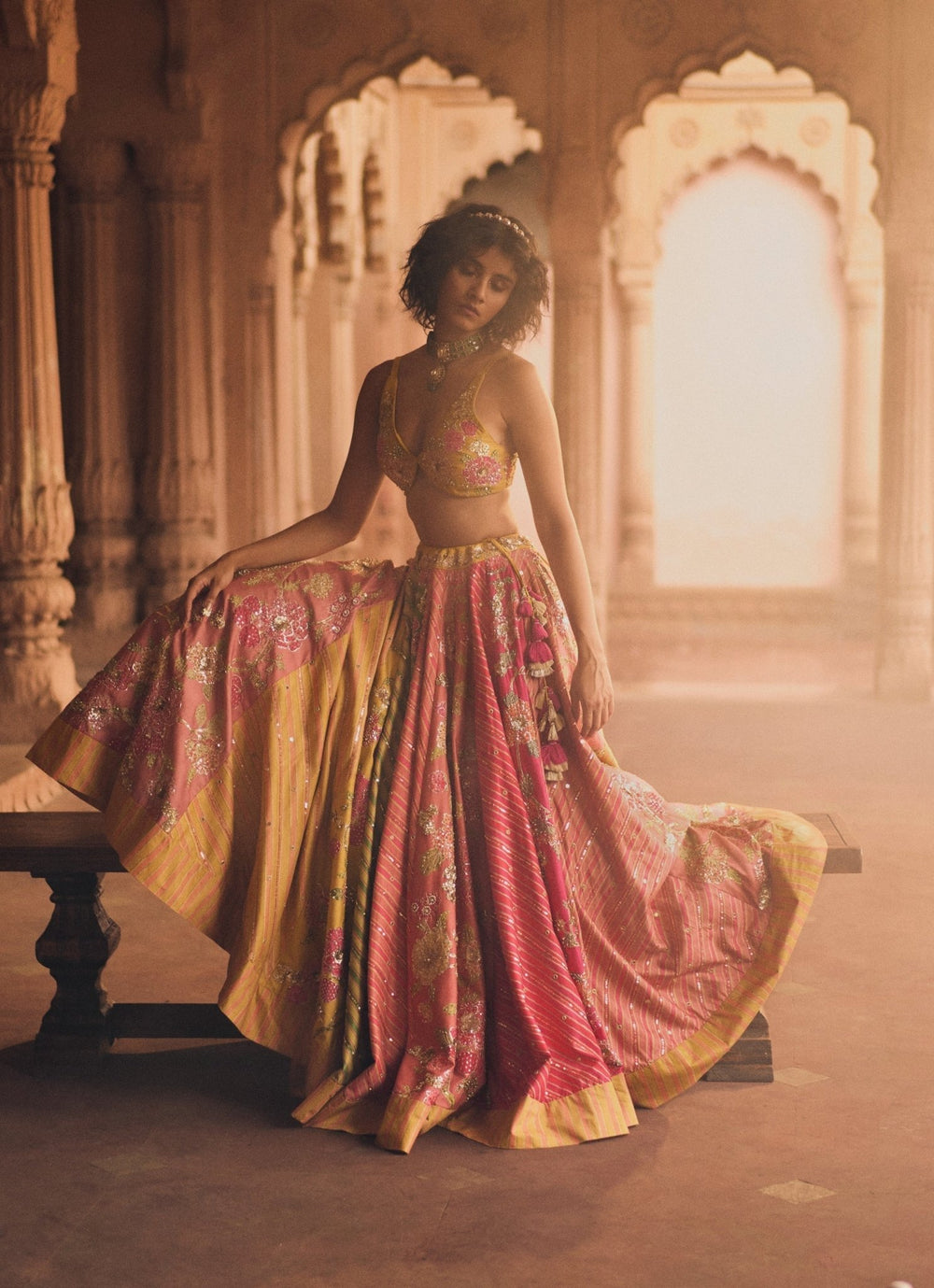 Multi Colour Leheriya Printed Lehenga Set Paulmi and Harsh - Fabilicious Fashion