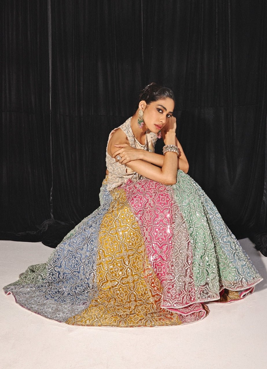 Multi Colour Mirrorwork And Beadwork Lehenga Set Twenty Nine - Fabilicious Fashion