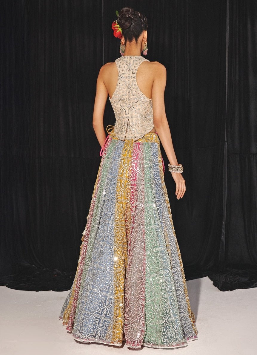 Multi Colour Mirrorwork And Beadwork Lehenga Set Twenty Nine - Fabilicious Fashion