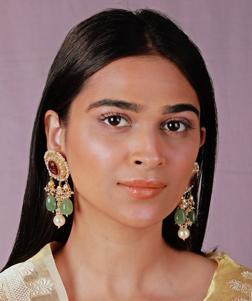 Multi Colour Oval Shaped Earrings Riana by Shikha Jindal - Fabilicious Fashion