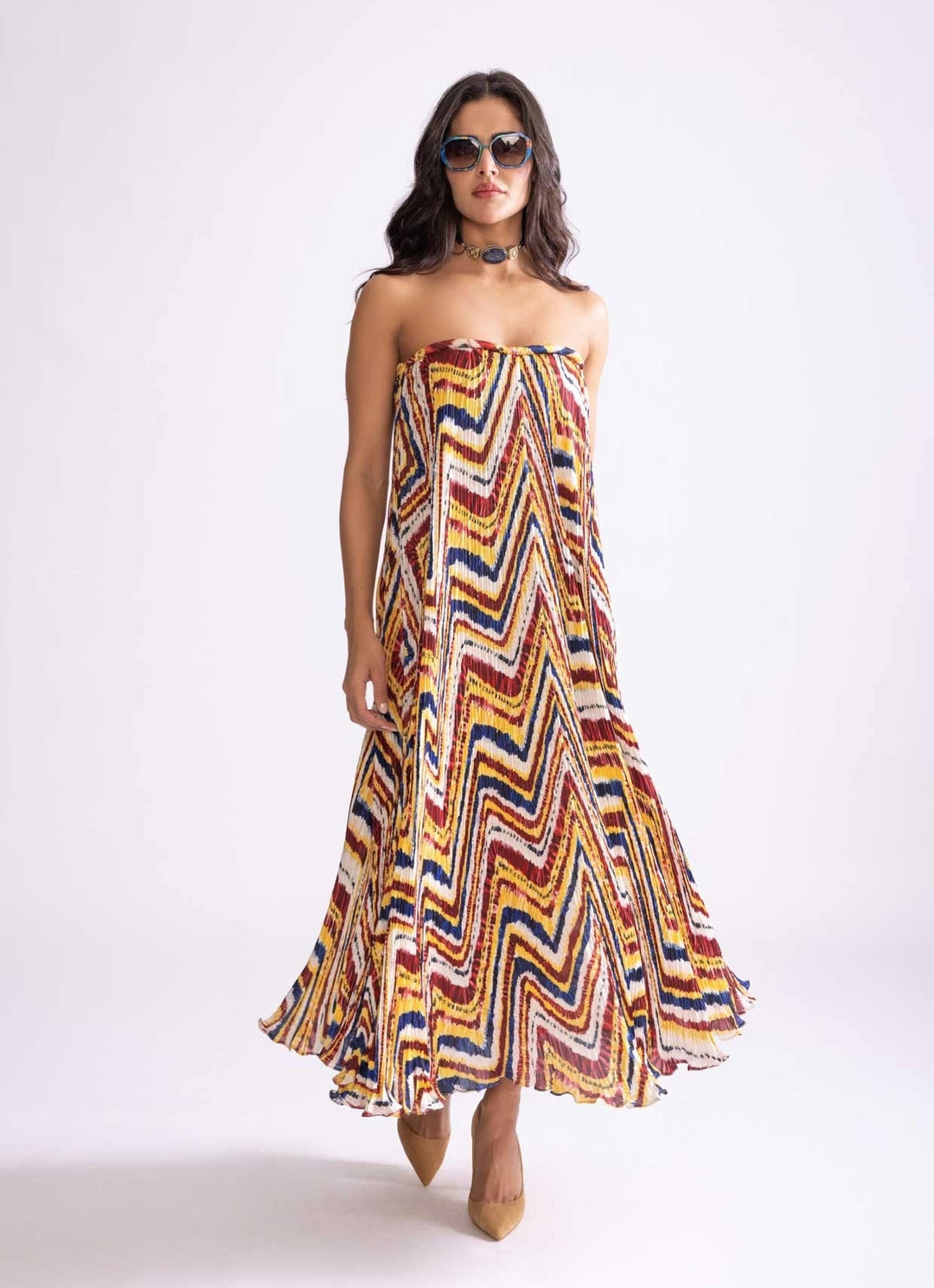 Multi Colour Zigzag Print Dress Saaksha & Kinni - Fabilicious Fashion