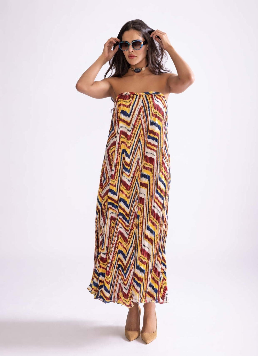 Multi Colour Zigzag Print Dress Saaksha & Kinni - Fabilicious Fashion