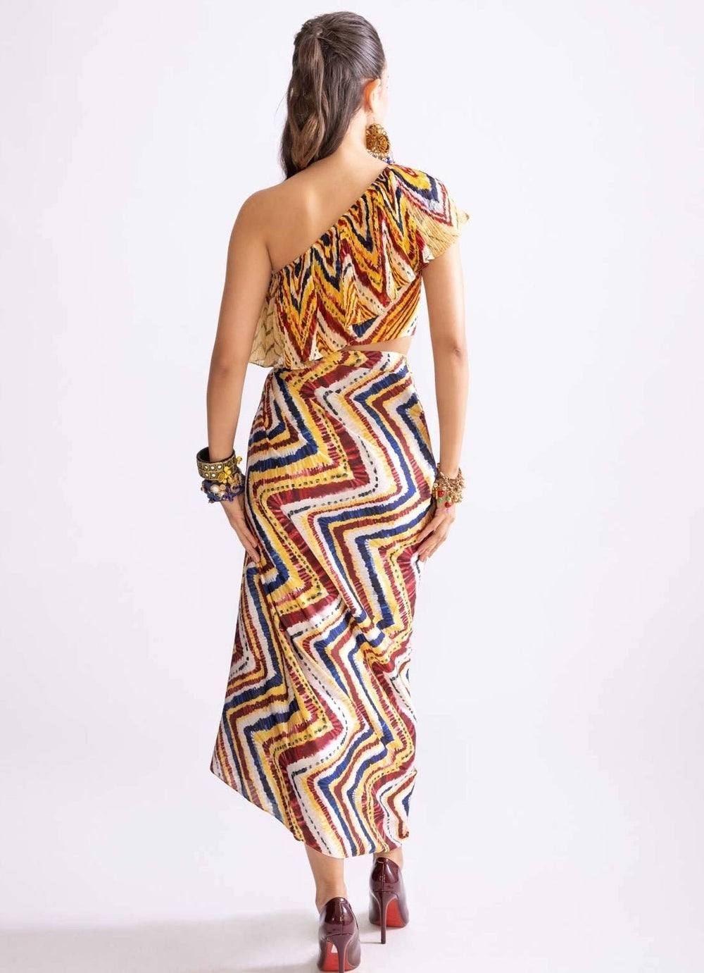 Multi Colour Zigzag Print Skirt Set Saaksha & Kinni - Fabilicious Fashion