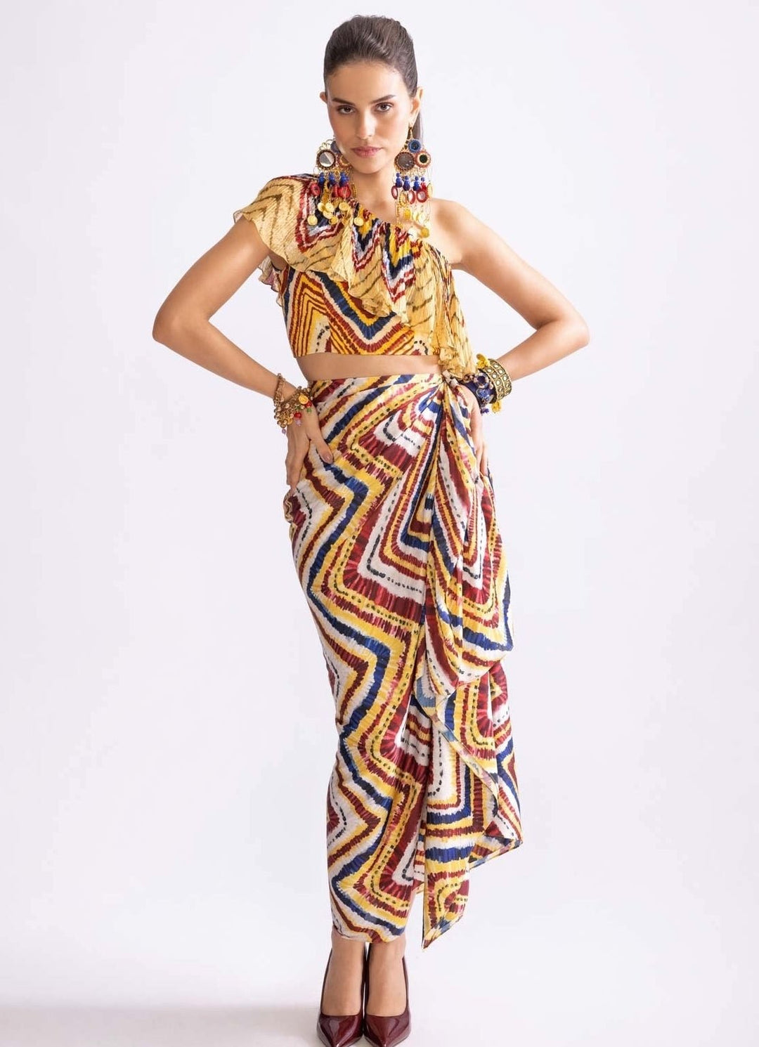 Multi Colour Zigzag Print Skirt Set Saaksha & Kinni - Fabilicious Fashion