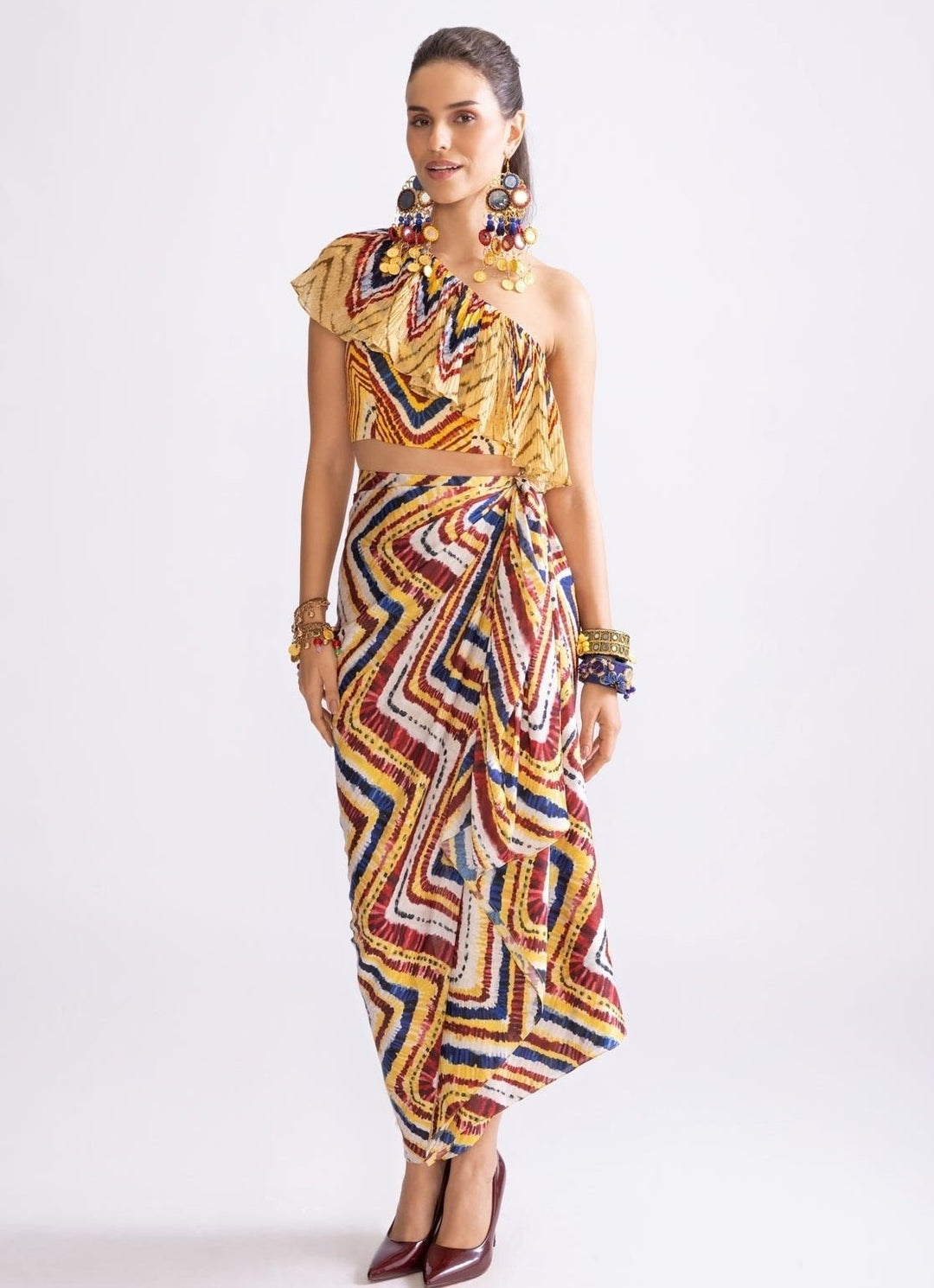 Multi Colour Zigzag Print Skirt Set Saaksha & Kinni - Fabilicious Fashion