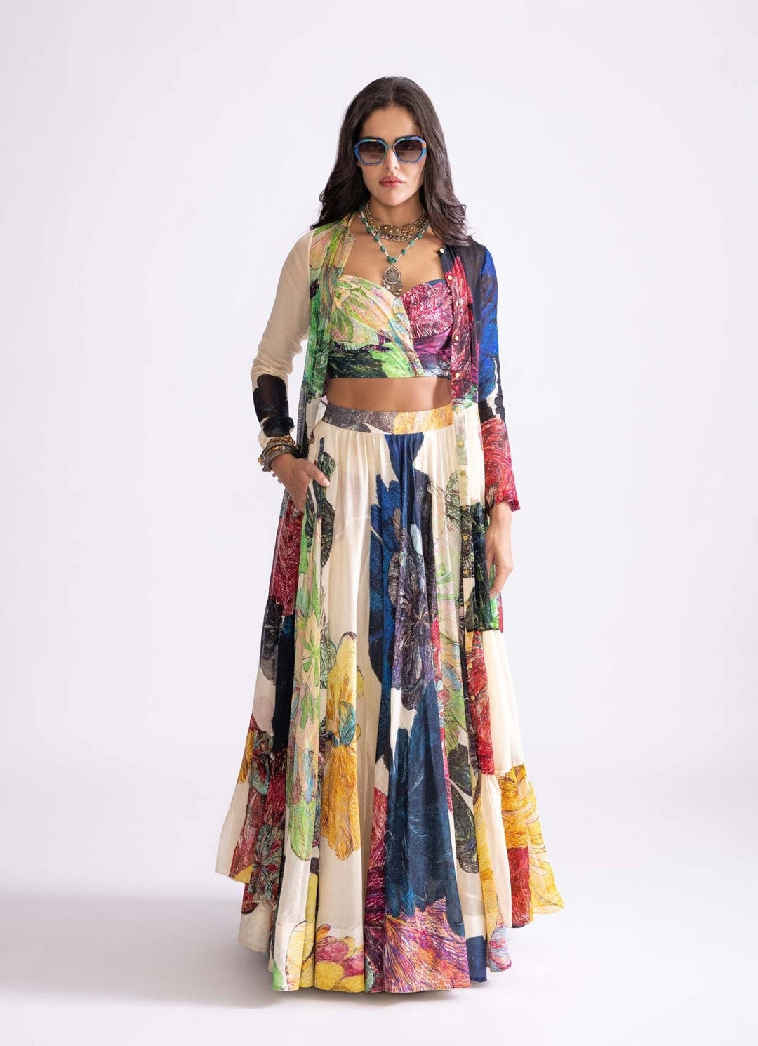 Multi Daisy Print Cape Set Saaksha & Kinni - Fabilicious Fashion