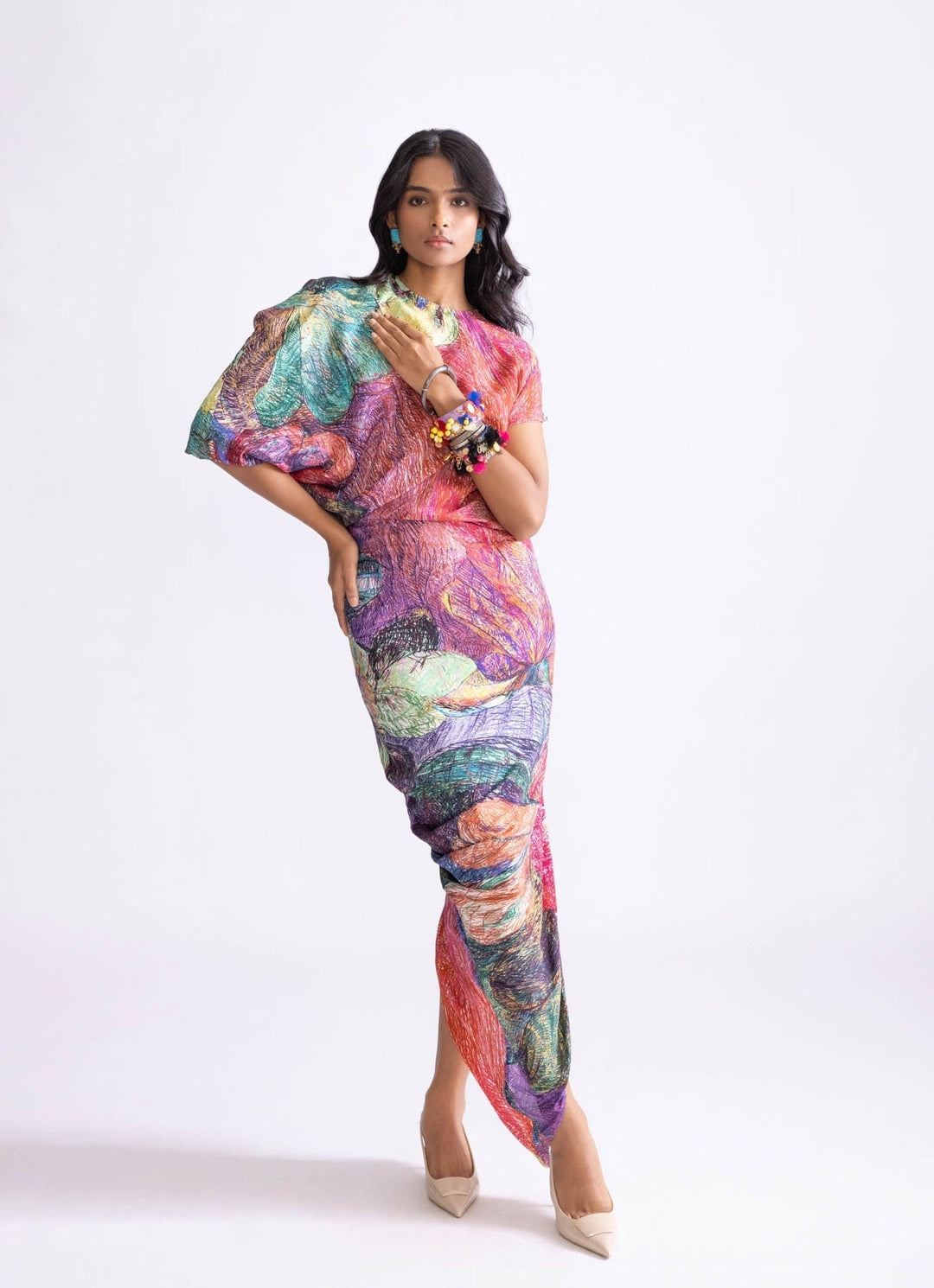 Multi Daisy Print Kaftan Dress Saaksha & Kinni - Fabilicious Fashion
