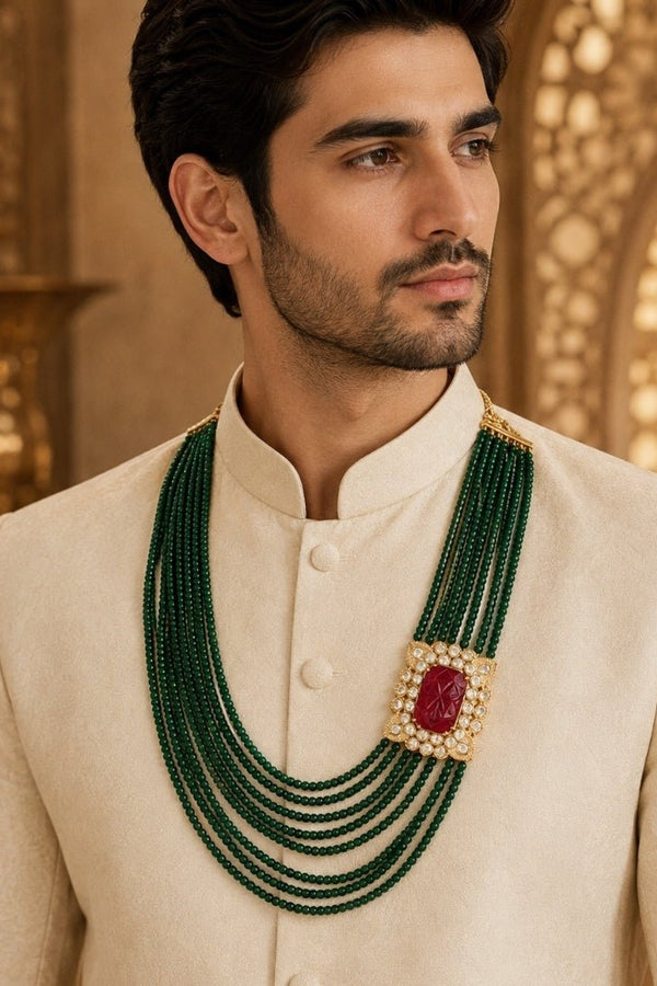 Vivinia By Vidhi Mehra Multi Layer Green Beaded Kundan Groom MalaFabilicious Fashion