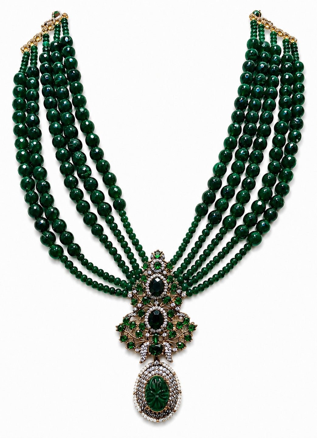 Vivinia By Vidhi Mehra Multi Layer Green Beaded Pendant NecklaceFabilicious Fashion