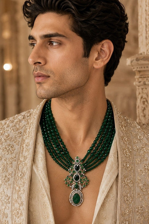 Vivinia By Vidhi Mehra Multi Layer Green Beaded Pendant NecklaceFabilicious Fashion