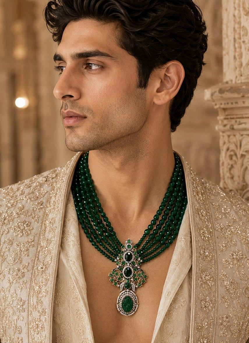 Vivinia By Vidhi Mehra Multi Layer Green Beaded Pendant NecklaceFabilicious Fashion