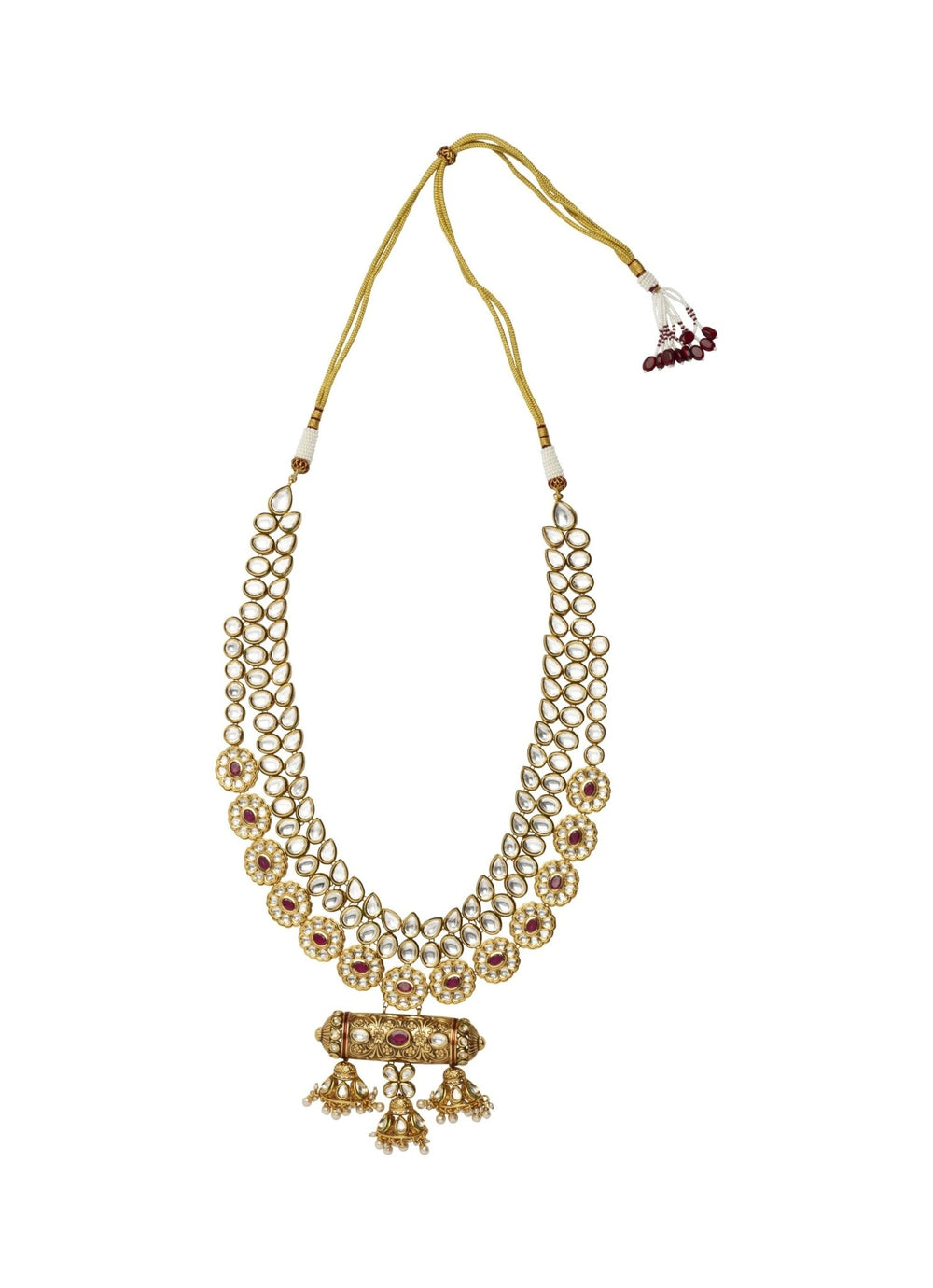 Multi Layered Gold Plated Red Stone Long Necklace Set Vivinia by Vidhi Mehra - Fabilicious Fashion