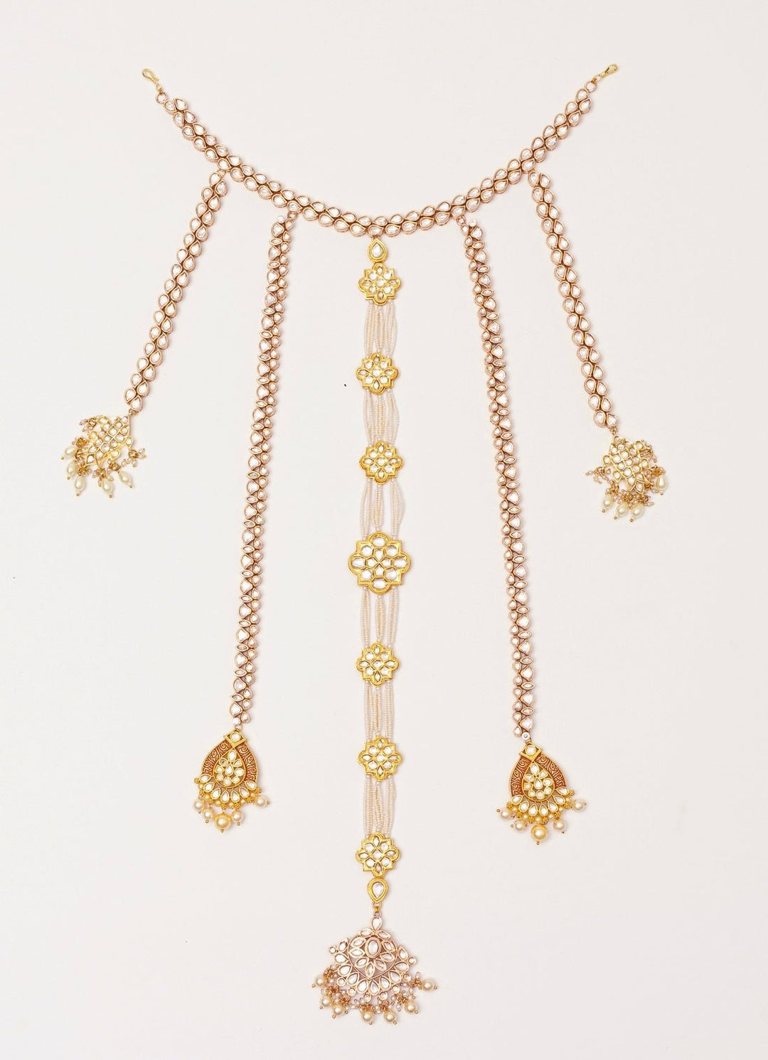 Multi Strand Pearl And Polki Gold Hair Accessory Zevar by Geeta - Fabilicious Fashion