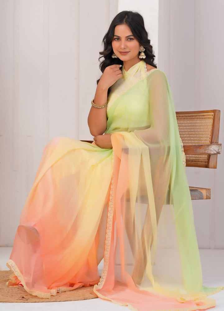 Geroo Jaipur Multicolor Chiffon Shaded SareeFabilicious Fashion