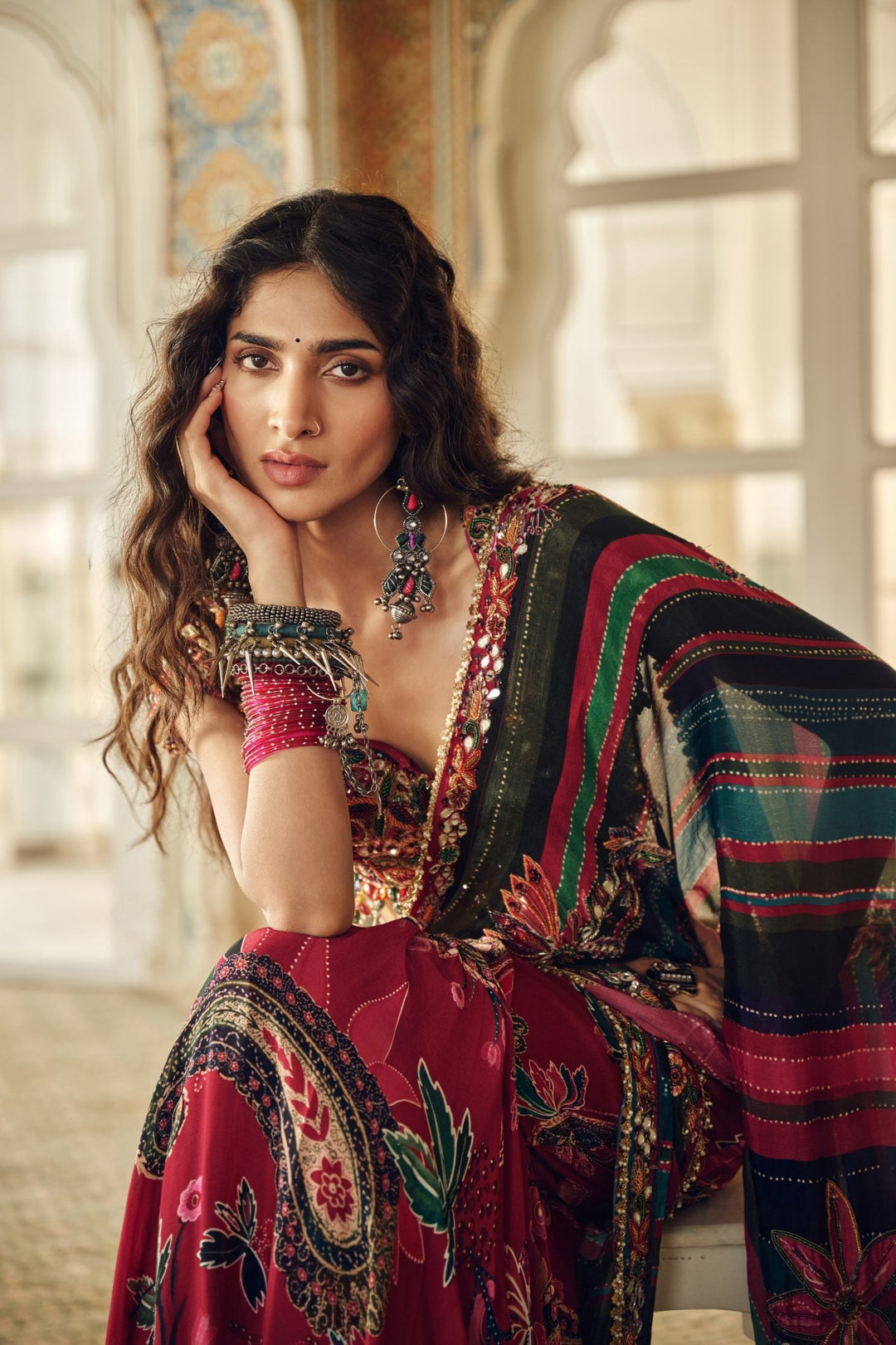Juhi Bengani Multicolor Chinon Printed Pre-Draped SareeFabilicious Fashion