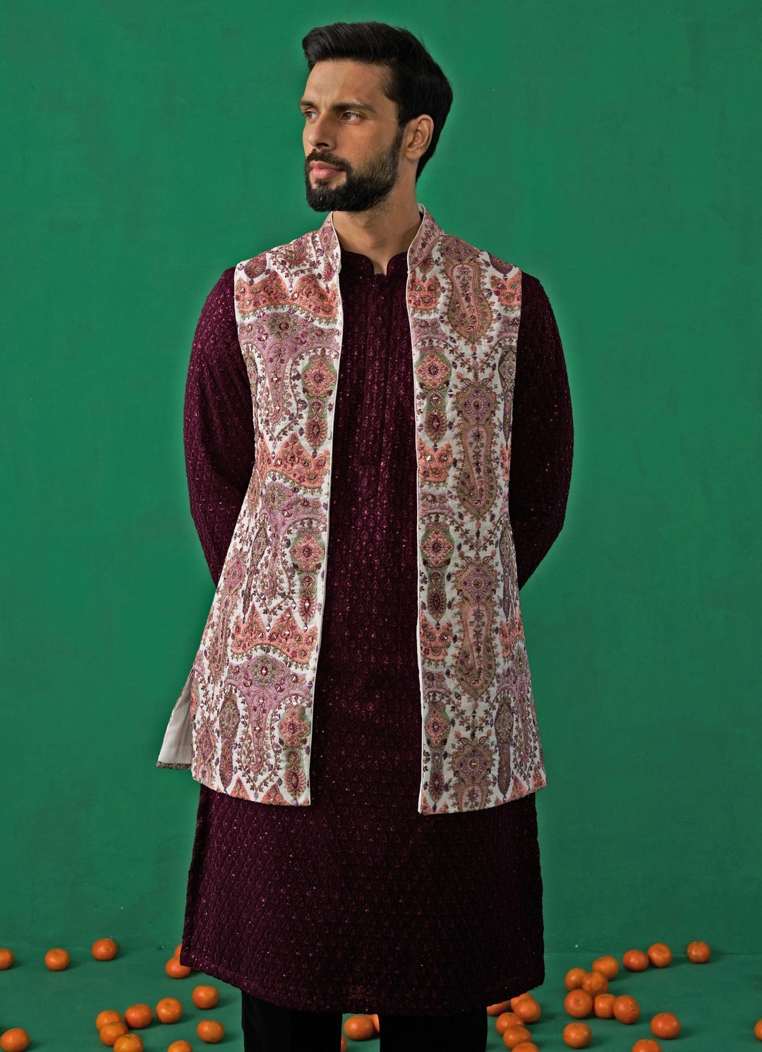 Multicolor Embroidered Georgette Kurta Jacket Set Kalpraag - Fabilicious Fashion