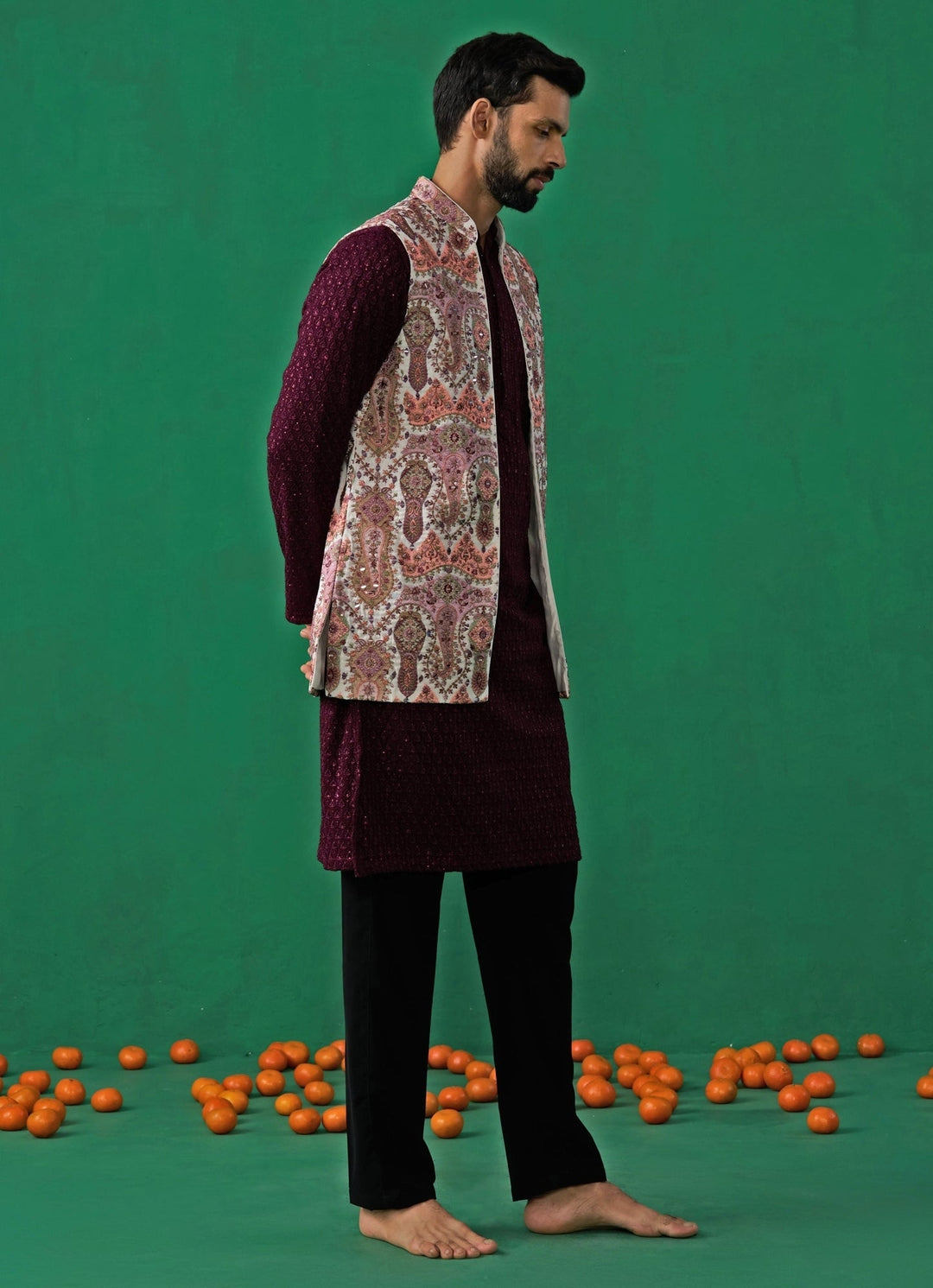 Multicolor Embroidered Georgette Kurta Jacket Set Kalpraag - Fabilicious Fashion