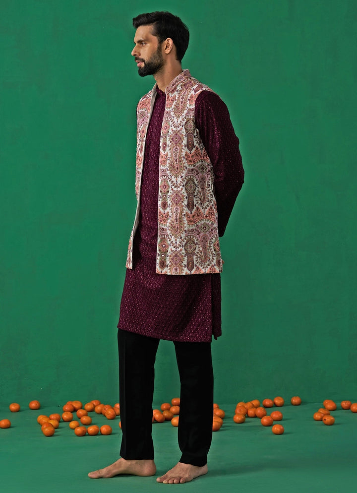 Multicolor Embroidered Georgette Kurta Jacket Set Kalpraag - Fabilicious Fashion