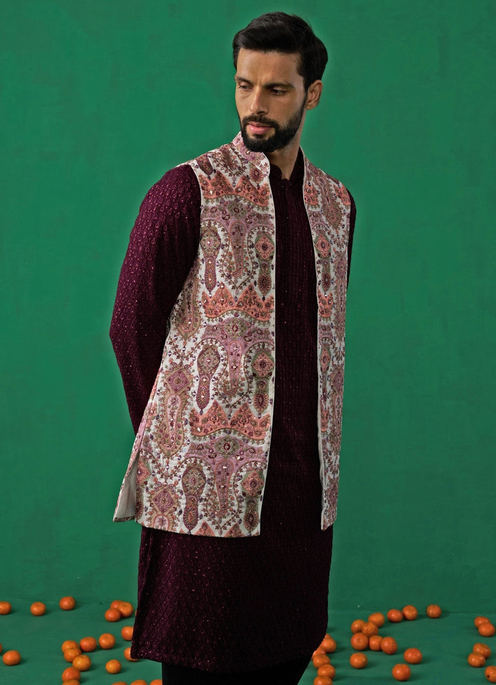 Multicolor Embroidered Georgette Kurta Jacket Set Kalpraag - Fabilicious Fashion